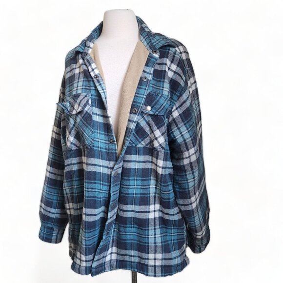 Vintage Canyon Guide Outfitters‎ Blue Plaid Shacket Jacket Mens 2X XXL Fleece - Picture 1 of 16